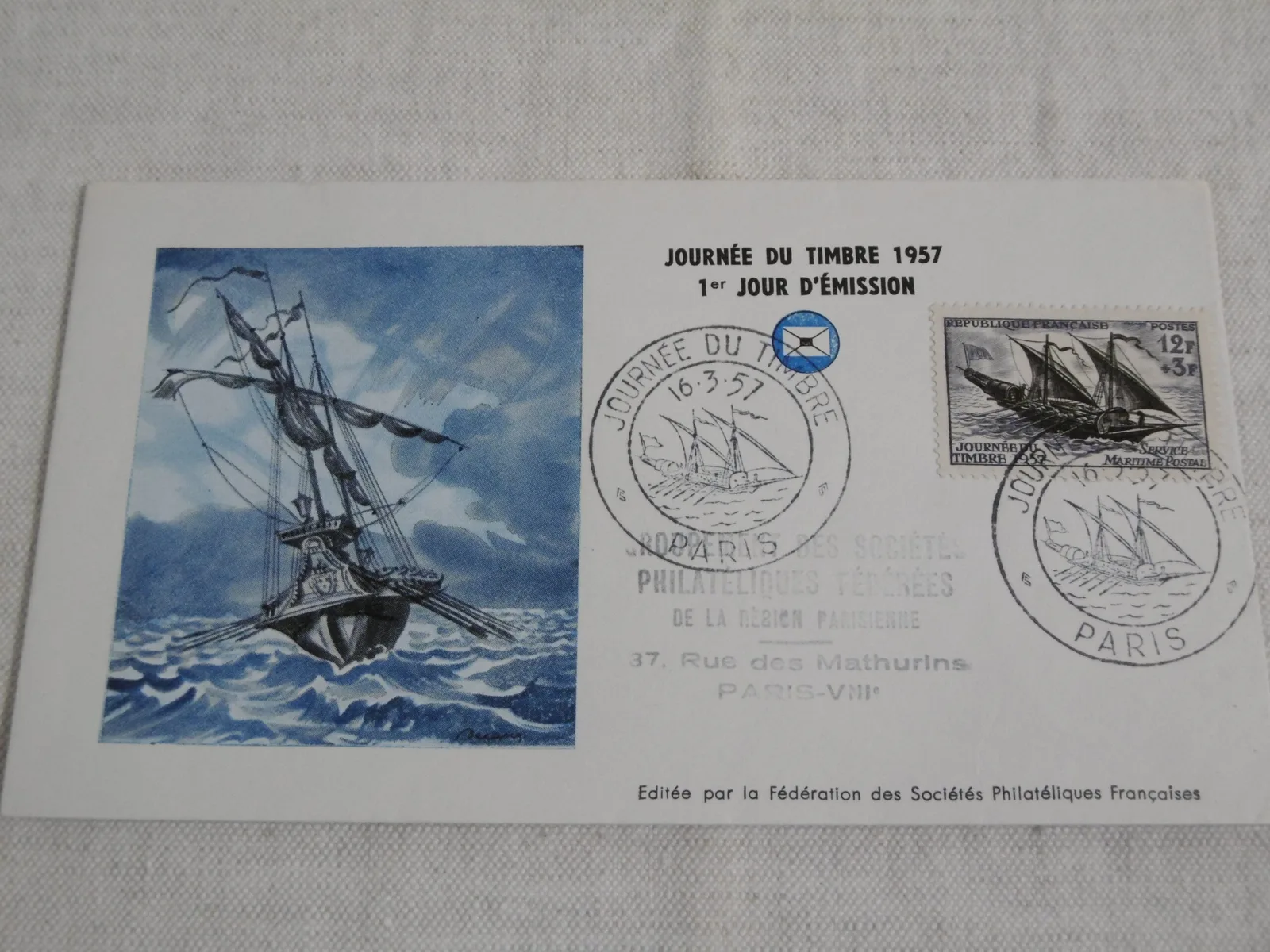 1er Jour "Enveloppe Journée du timbre 1957"