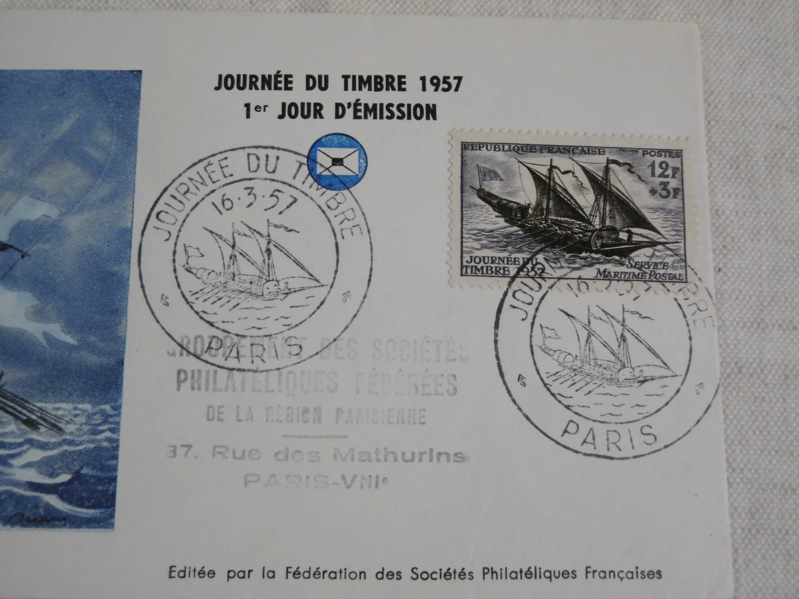 1er Jour "Enveloppe Journée du timbre 1957" – Image 3