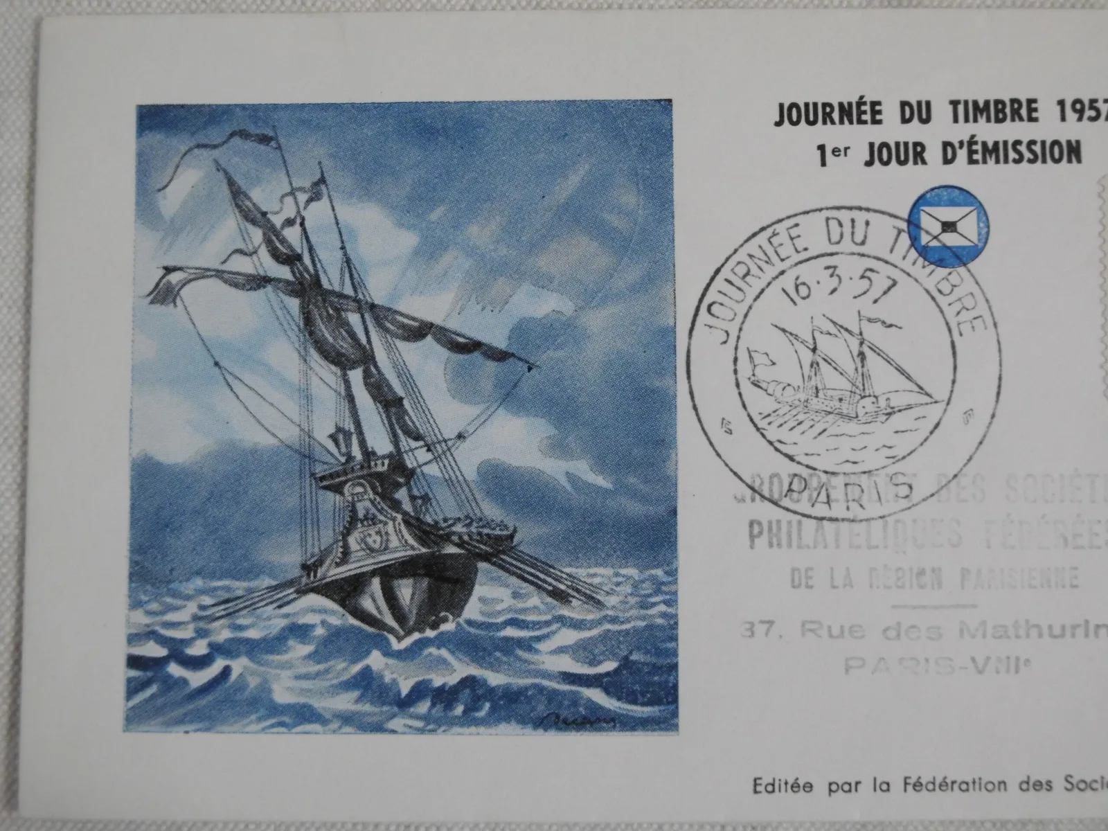 1er Jour "Enveloppe Journée du timbre 1957" – Image 4