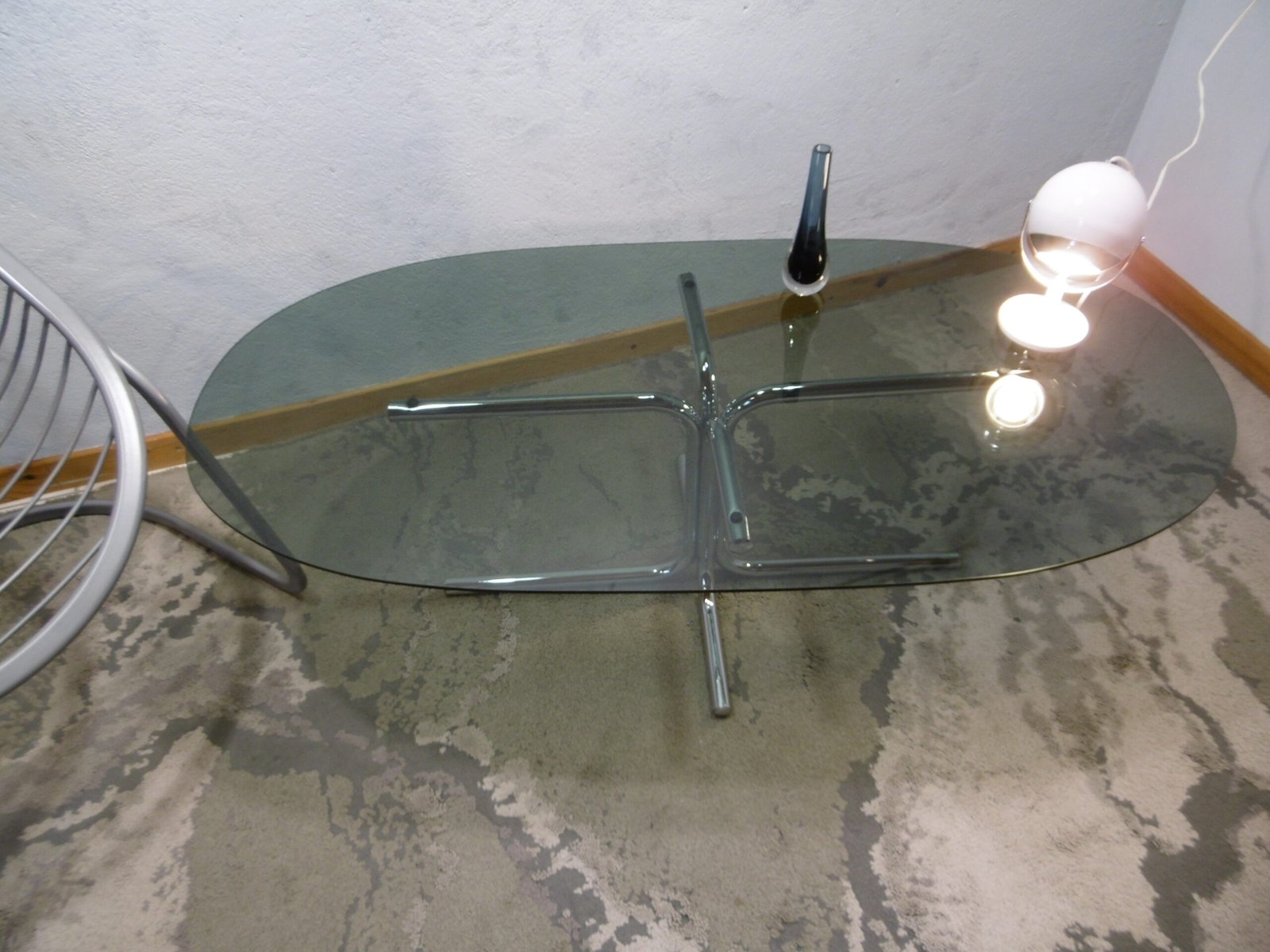 Table basse ovale en verre Space Age
